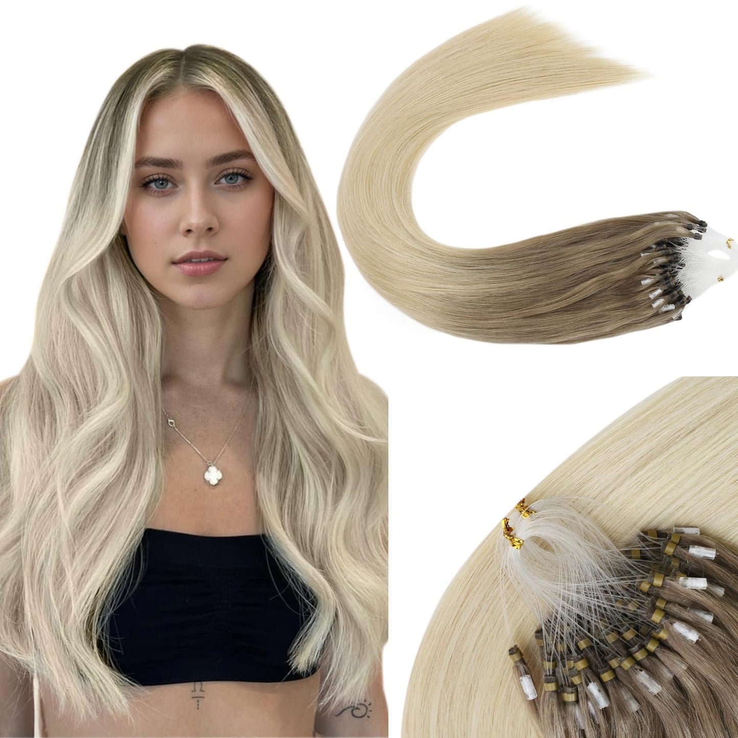 Sunny Hair Micro Hair Extensions Human Hair 22Inch Micro Bead Hair Extensions Human Hair Ombre Blonde Microlink Hair Extensions