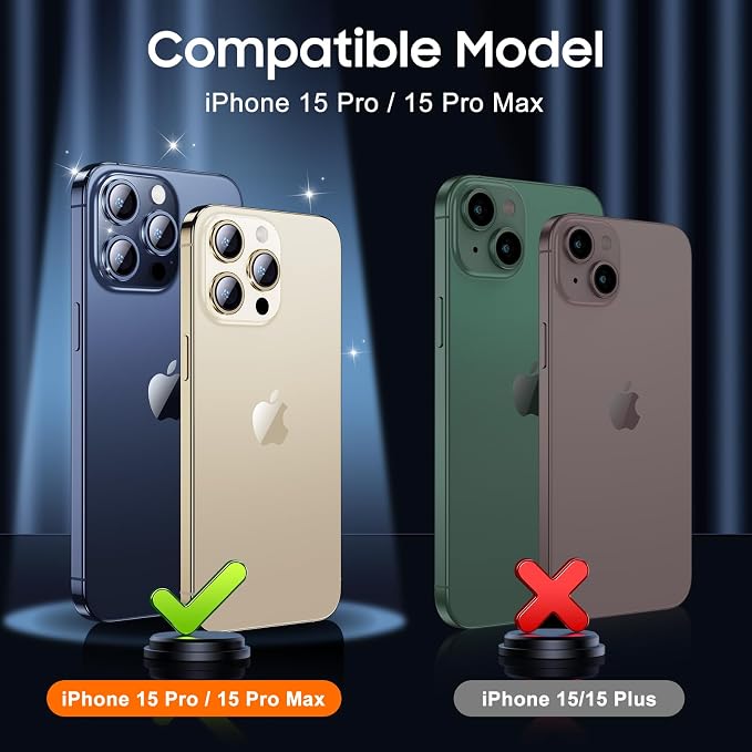 UniqueMe Compatible for 3 Pack iPhone 15 Pro/iPhone 15 Pro Max Camera Lens