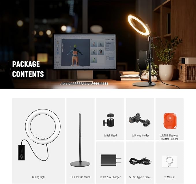 NEEWER 8" 18W High Power Desk Ring Light