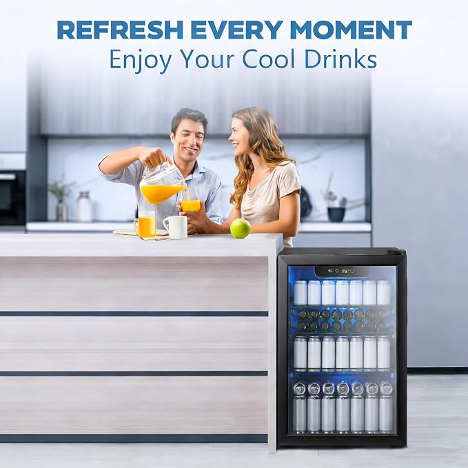 Electactic 95 Cans Beverage Refrigerator, 26 Bottle Mini Fridge, 2.7 cu.ft Drink Fridge Digital Temperature Control for Bottled Beer, Soda,Water