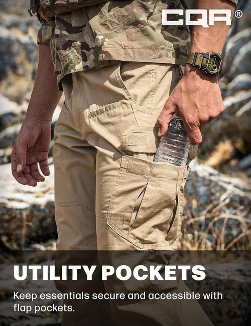 CQR Men's Tactical Pants - Lightweight Water-Resistant Ripstop Cargo Pants for Outdoor Hiking