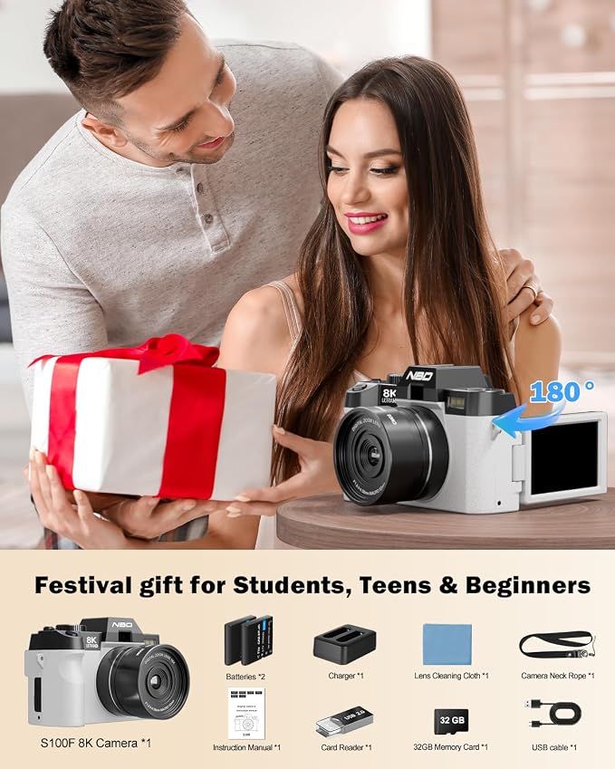 NBD 8K Digital Cameras for Photography, 64MP Camara Fotograficas, Travel