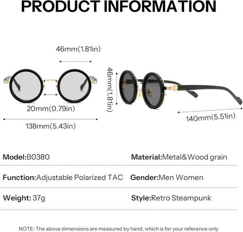 FEISEDY Polarized Sunglasses - Adjustable Manual Dimming | Wood-Grain Temples, UV400 Protection