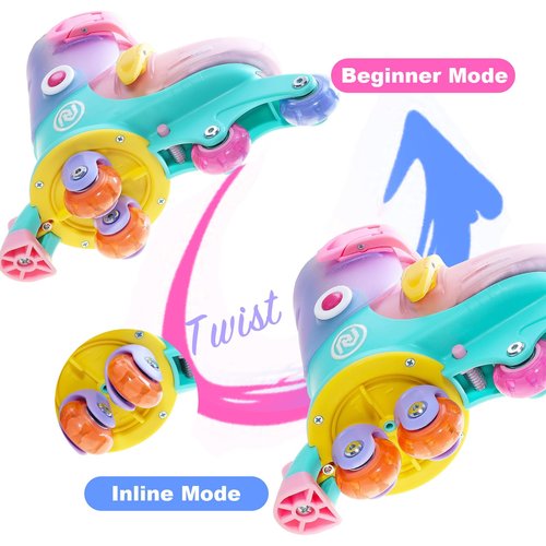 JajaHoho Roller Skates for Kids, Adjustable Convertible 2-in-1 Skates, Age 3-7,Junior Size 7-12, Light up Wheels Tri-Wheels to Inline Skates, for Boys Girls Toddler (Macaron, XS, US 7J-11J)