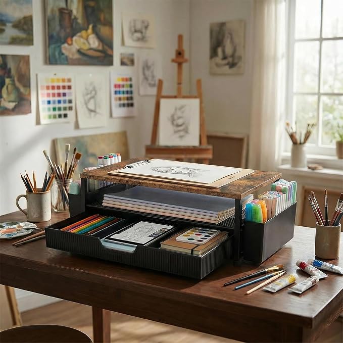ECOLOVI Desk Organizer and Accessories, 2-Tier Computer Monitor Stand Rise