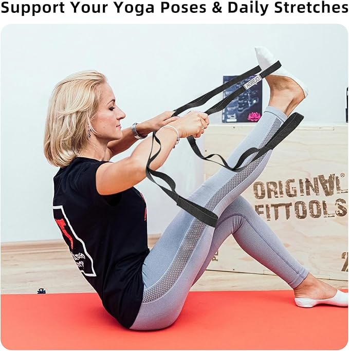 Stretching Strap Yoga Strap Physical Therapy for Home Workout, 10 Loops Non-Elastic Stretch Band for Pilates, Flexibility, Exercise and Gymnastics