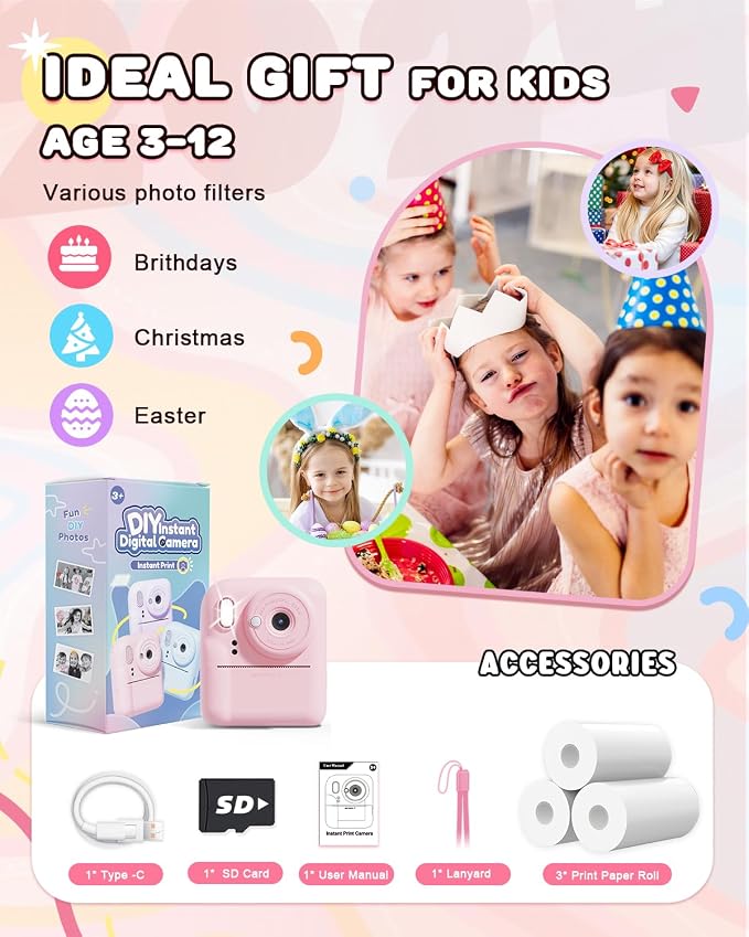 JOYJAM Kids Camera Instant Print, Upgrade Dual-Lens Selfie Digital Camera
