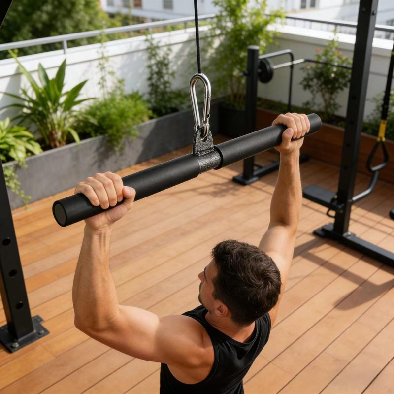 SENTOP DIY Straight Bar, Bicep Pull Bar with Soft Hand Grips Weight Machine Accessories Straight Bar for Home Gym Workout (with Buckle)