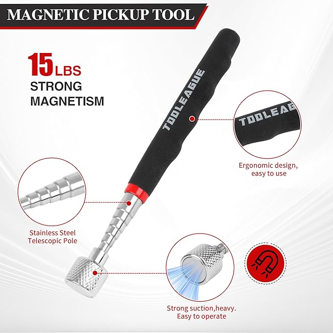 TOOLEAGUE 4Pcs Collapsible Magnetic Parts Tray Set with 15Lb Magnetic Pickup Pen,4.5" Square Silicone Foldable Tool for Organizing Screw Bolts Nuts Washers Pins and Other Small Metal Parts