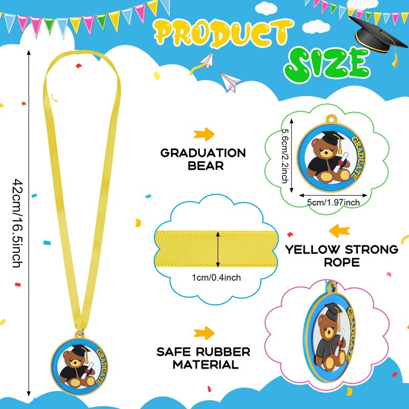 Trnayi 24 Pcs Kindergarten Graduation Medal for Kids 2 Inch Students Award Medals with Neck Ribbon PVC Preschool Graduation Award Medal for Graduation Gifts Party Favors Supplies