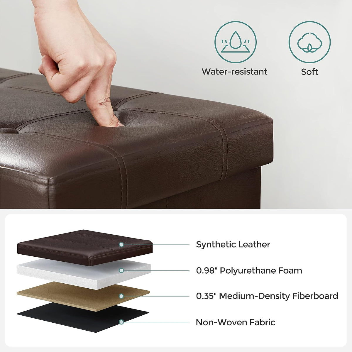 SONGMICS 43.3 Inches Folding Storage Ottoman Bench with Flipping Lid