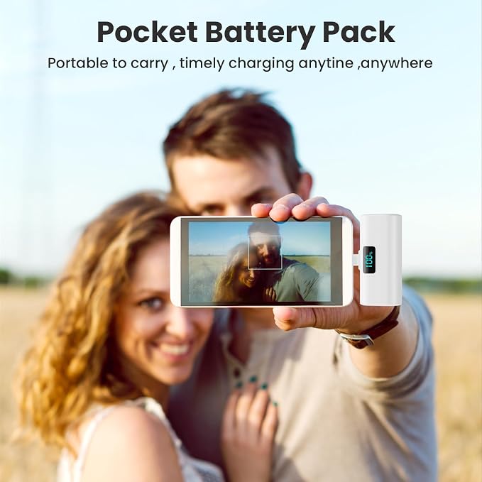 Small Portable Charger 5200mAh,Upgraded PD USB C Power Bank Built-in USB-C Connector,LCD Display Battery Pack,Compatible with iPhone 17/16/15/15 Plus/15 Pro/15 Pro Max/Galaxy Android Phone, White