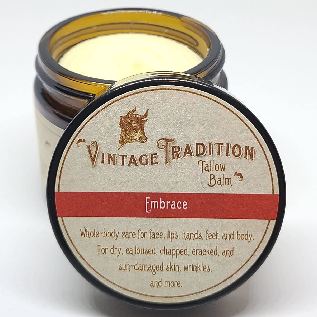 Vintage Tradition Beef Tallow All Purpose Balm - Healing, Hydrating Jasmine Oil Skin Care Salve Replaces Body Lotion, Hand Cream