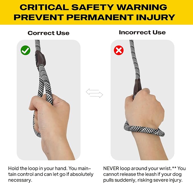 Fida Durable Slip Lead, 6 FT x 1/2" Heavy Duty Dog Loop, Comfortable Strong Rope Leash for Large, Medium Dogs, No Pull Pet Training Leash with Highly Reflective, Grey