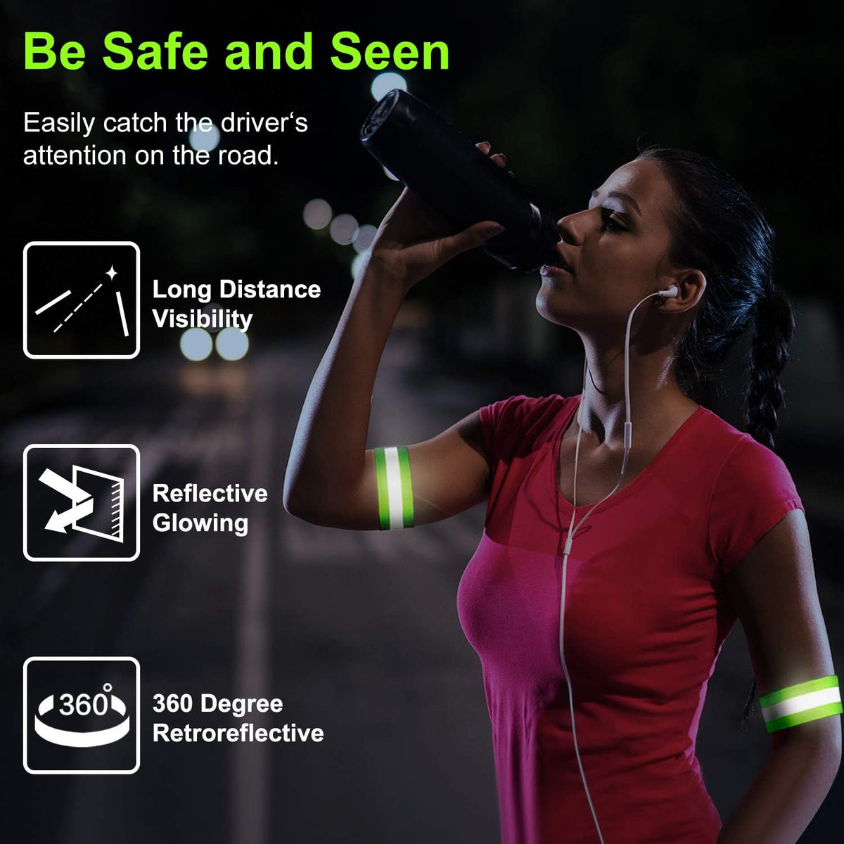 Skiennix Reflective Bands - High Visibility Running Gear for Night Safety | 8-Piece Set for Arm, Wrist, Ankle, Leg