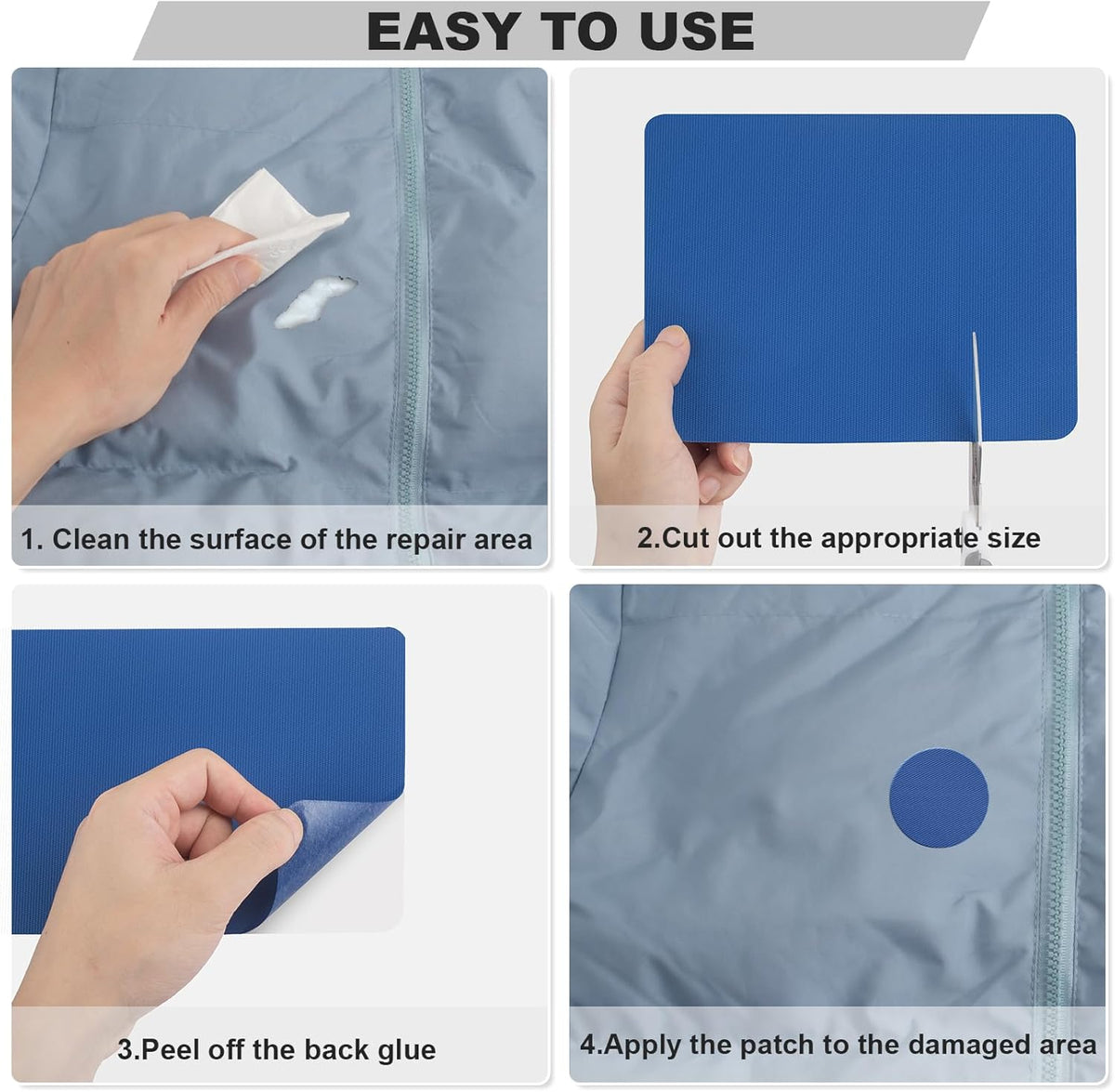 OAZ Nylon Repair Patches - 8 Self-Adhesive Waterproof Fabric Patches for Outdoor Gear | Gray/White, 7.87 x 5.9 Inch