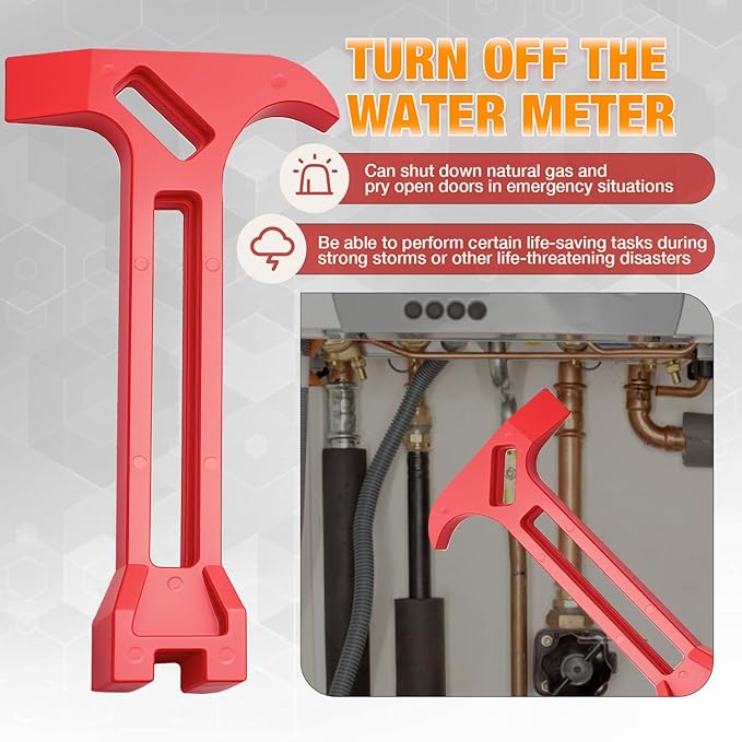 4-in-1 Emergency Tool – Gas & Water Shut Off Wrench, Non-Sparking Pry Bar, Earthquake Survival – Firefighter-Designed, Heavy-Duty Alloy (Red)