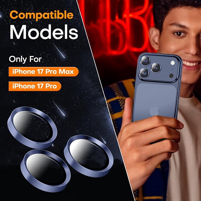 for iPhone 17 Pro/iPhone 17 Pro Max Camera Lens Protector, Tempered Glass