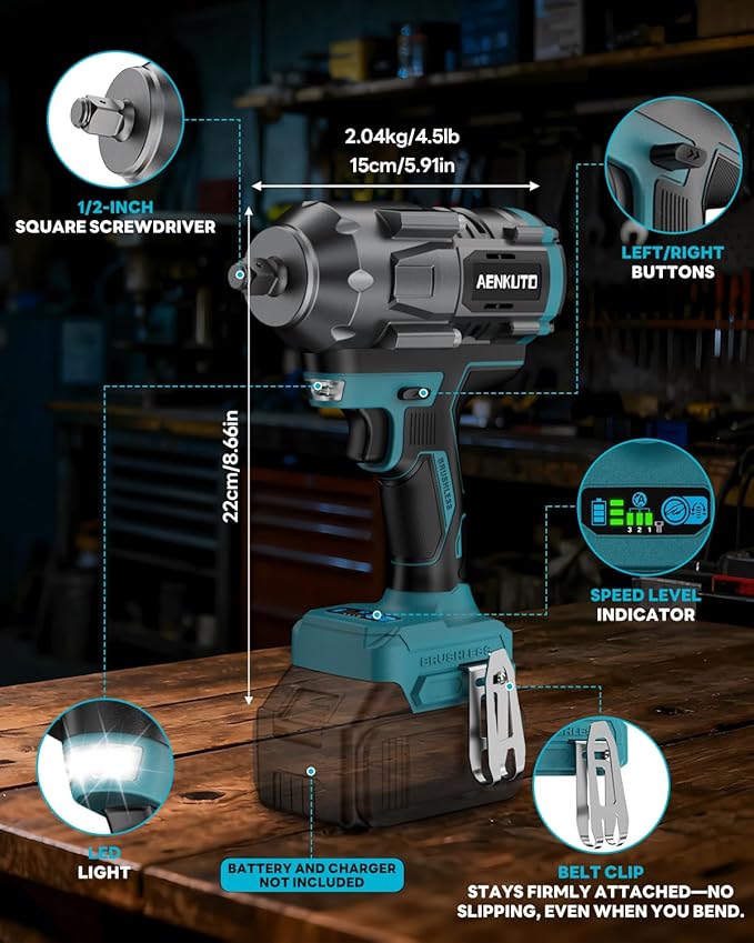 Cordless Impact Wrench for Makita 18V Battery,1500Nm (1106 Ft-Lbs) 1/2" Brushless Impact Gun, LED Work Light, 3-Speed High Torque Power Tool for Tire Removal, Rusted Bolts (No Battery)