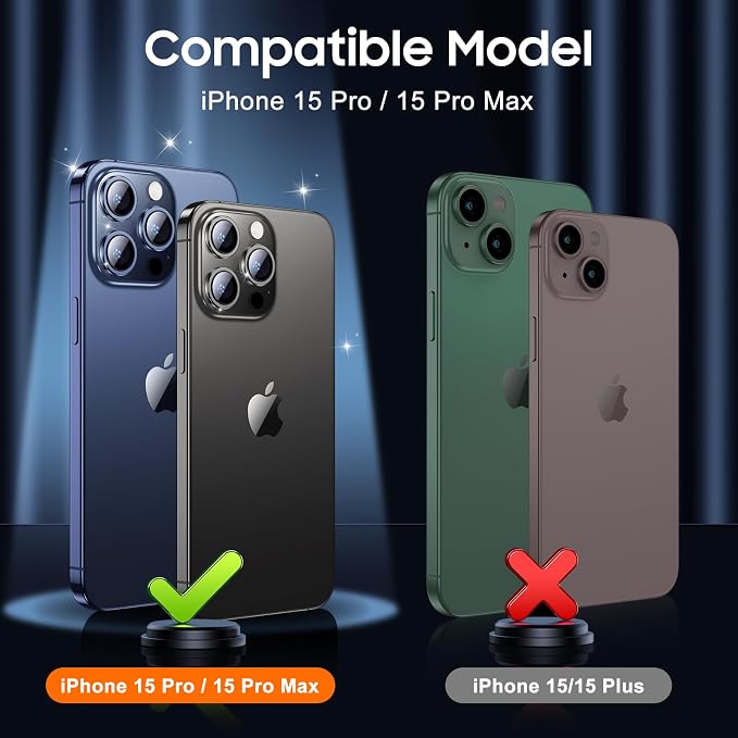 UniqueMe Compatible for 3 Pack iPhone 15 Pro/iPhone 15 Pro Max Camera Lens