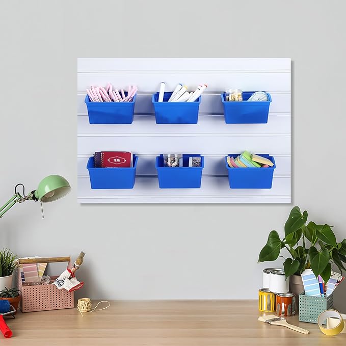 Unittype 12 Pcs Storage Bin Plastic Slatwall Bins for Slatwall Organizer Containers Garage Accessories(Blue)