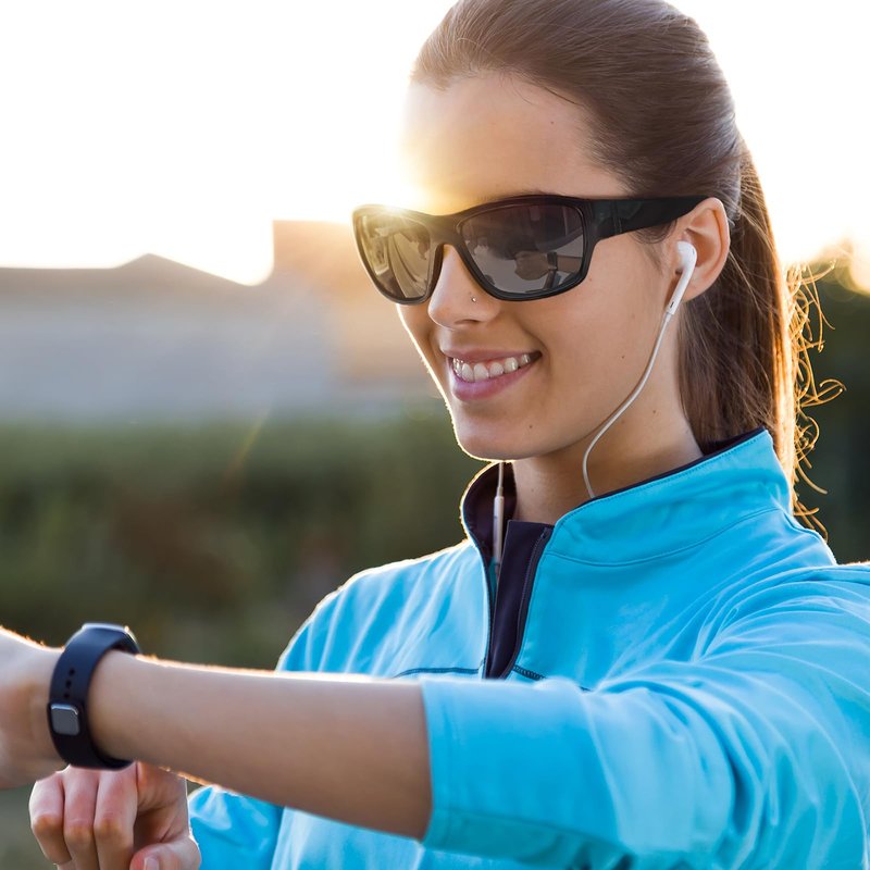 Women's Running Sports Polarized Sunglasses - UV Protection Wrap-Around Frame, Black Sporty Shades for Outdoor