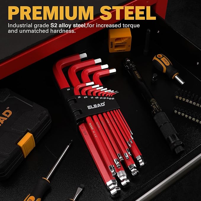 ELEAD Jumbo Hex Key Allen Wrench Set | 13-Piece SAE 5/64"-3/4" | Long Ball End Durable S2 | 4" - 13.5" Long | Automotive | Mechanic | Furniture | Professional Grade Tools