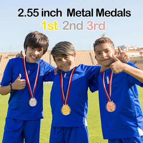 3 Pcs Olympic Medals by Trophy Style - Gold, Silver, Bronze | 2.55 Inch Metal Medals with Smooth Ribbon for Sports Competitions & Award Ceremonies