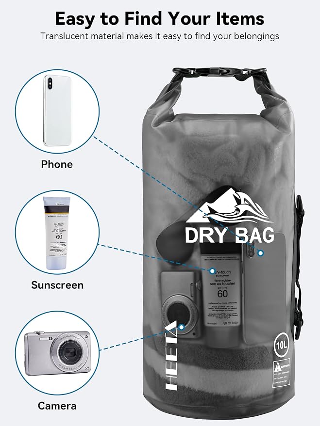 HEETA Dry Bag Waterproof for Women Men, 5L/10L/20L/30L/40L Roll Top Lightweight