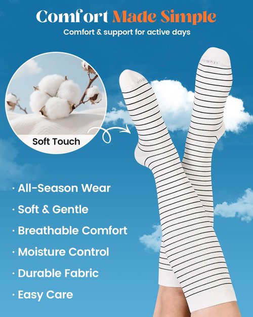 LEVSOX Cotton Compression Socks for Women Men 20-30 mmHg Knee High Cute Support Sock for Flying Nurses Pregnancy