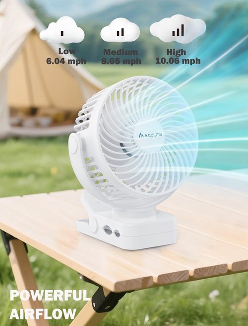 Magnetic Clip on Fan for Golf Cart, 12000mAH Battery Operated Portable Fan with 3 Speeds, LED Lantern, Magnetic Base, Suitable for EZGO Club Car Yamaha, Golf Cart & Cruise Ship Accessories
