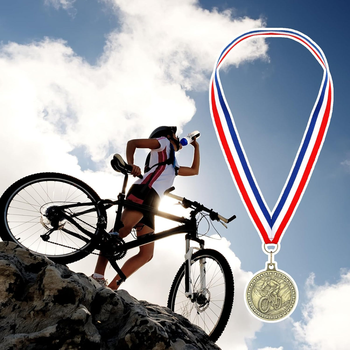 Skiennix Gold Cycling Medals - 12 Pcs Bulk Awards with Neck Ribbons for Sports Tournaments & Competitions