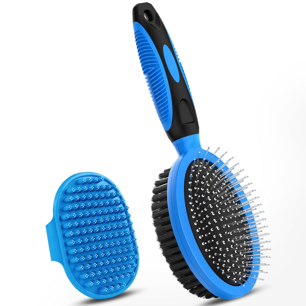 Skiennix Pet Grooming Tools - Double-Sided Brush for Shedding & Bathing | Suitable for Dogs, Cats & Horses (Blue)