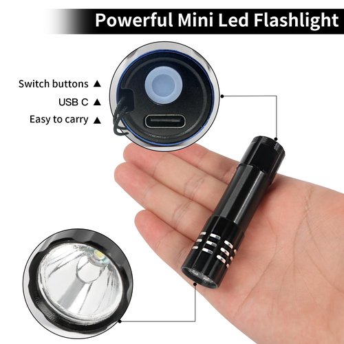 Hilngav 6 Pack LED Aluminum Mini Small USB C Rechargeable Flashlights Handheld Small Flashlight Bulk Portable Camping Bright High Lumens EDC Flash Light for Home Emergency Christmas Gifts