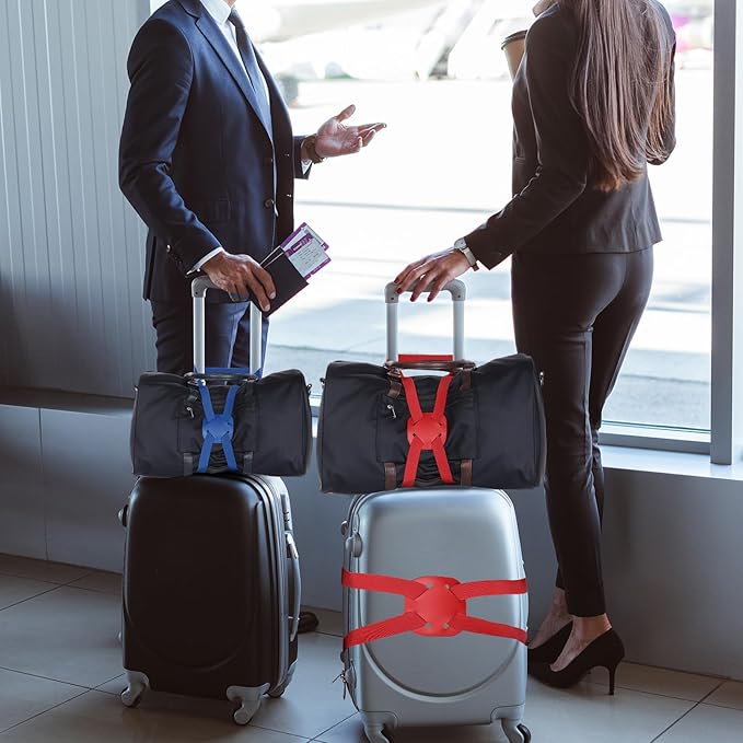 Adjustable Luggage Straps, Suitcase Elastic Strap Bag Bungee with Buckles Travel Accessories - Fitting for(Travel/Add A Bag/Securing Luggage), 27-66 Inch & 2Pcs & Red