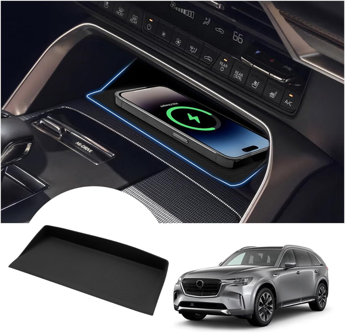 Autorder Center Console Organizer for 2024-2026 Mazda CX-90 CX90 CX-70 CX70 Accessories Armrest Storage Box Secondary Insert Tray with Anti-Slip Mat