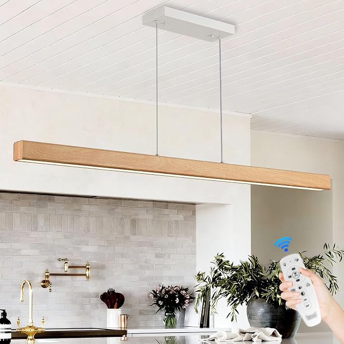 39" Linear Pendant Light Wood Grain Led Linear Pendant Light Fixtures Ceiling