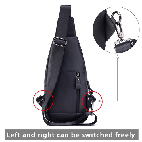 LUKZIJAES Genuine Leather Sling Bag for Men Vintage Crossbody Bag Men Chest Pack Mens Cross Shoulder Bags Hiking Daypacks Travel Backpack (#2-Black)