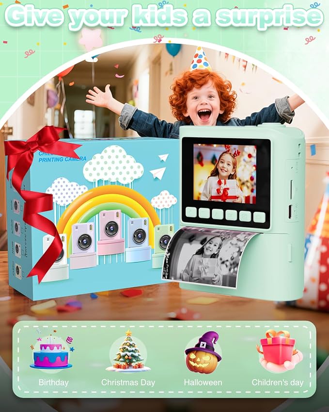 Instant Print Camera for Kids, 1080P Instant Digital Print Cameras for Toddler