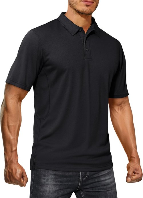 CRYSULLY Men's Polo Shirt - Quick-Dry Tactical Performance Collared Golf Shirt | Short Sleeve Pique Jersey