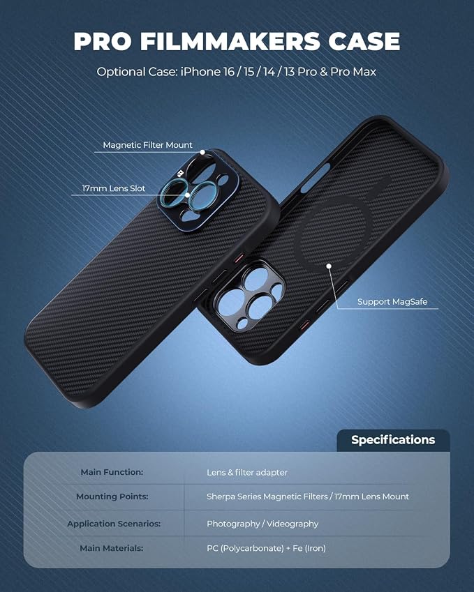 FREEWELL Pro Filmmaker Case for iPhone 15 Pro - 17mm Lens Slot & Magnetic