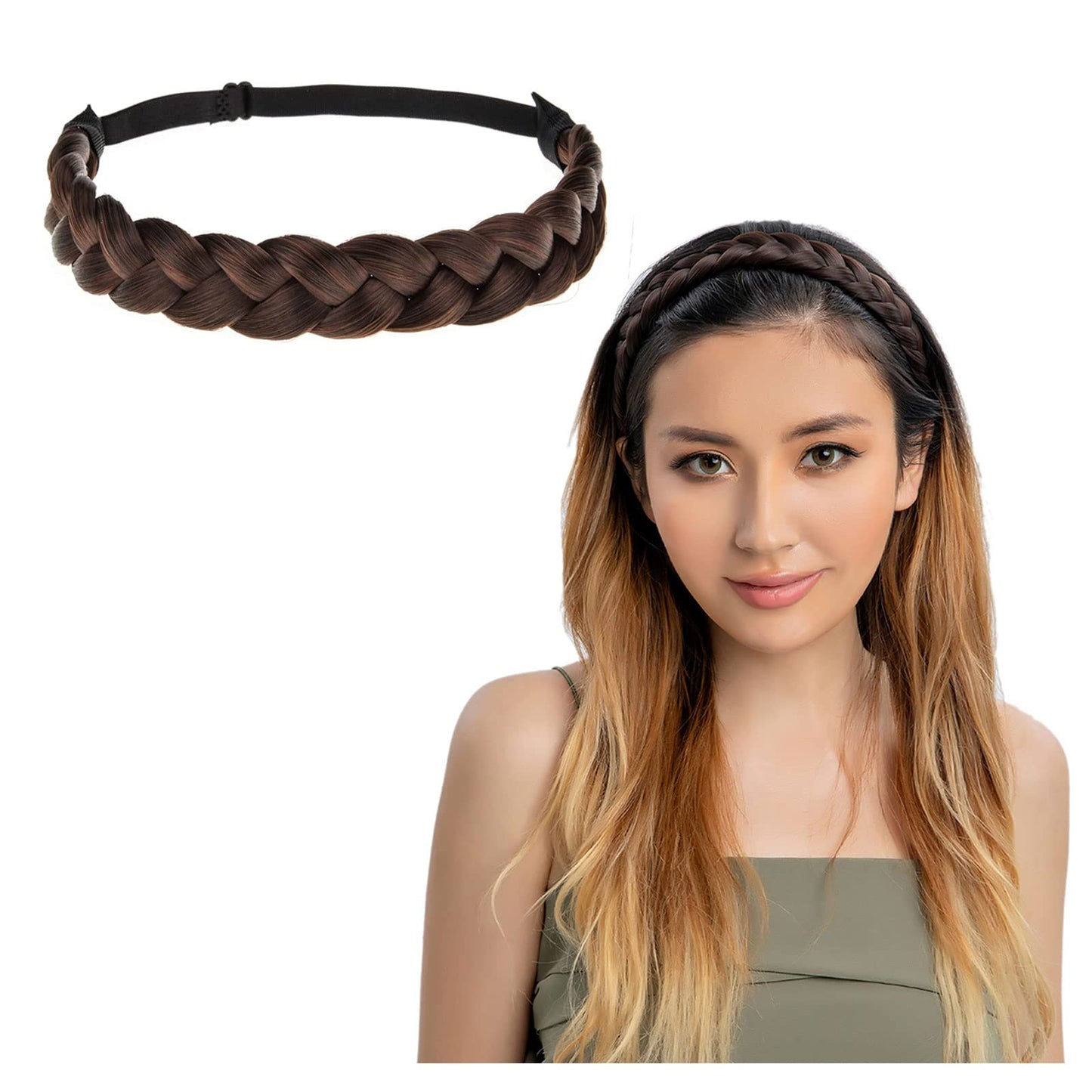 Toecwegr Braid Headband 3 Strands Synthetic Braided Hair Headbands Stretch Plaited Hair Headbands Hairpiece Fashion Girl Costume