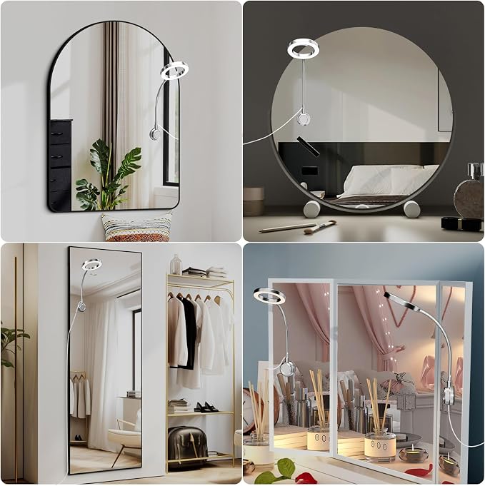 Suction Cup LED Vantiy Lights for Mirror, Flexible Gooseneck Stick on Selfie