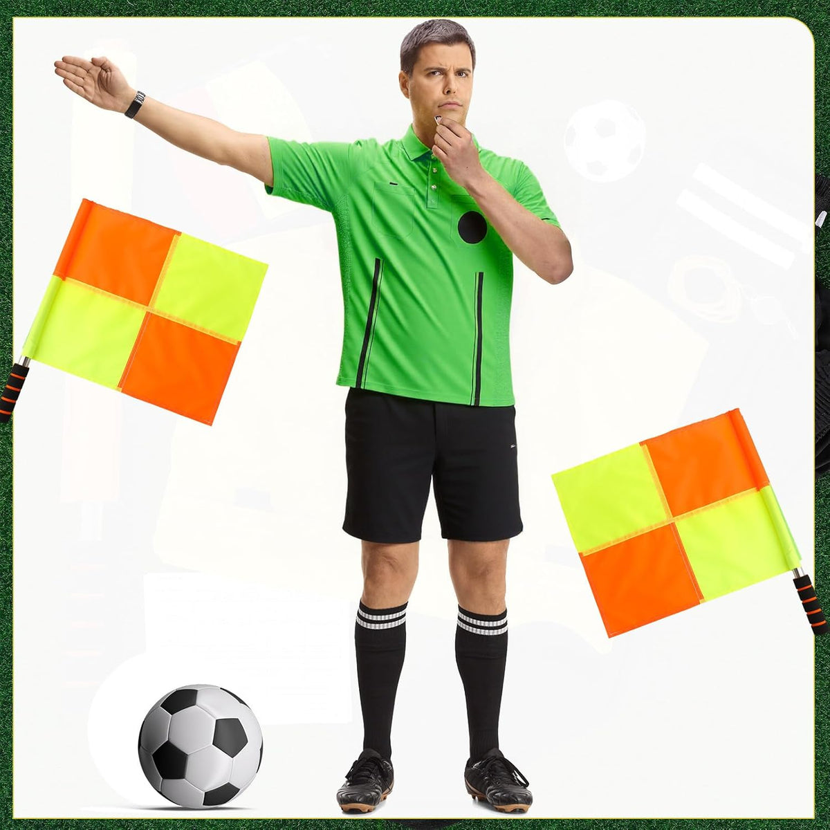 Skiennix Soccer Referee Jersey Kit - 7-Piece Set with Whistle, Cards, Socks & Flags for Adults