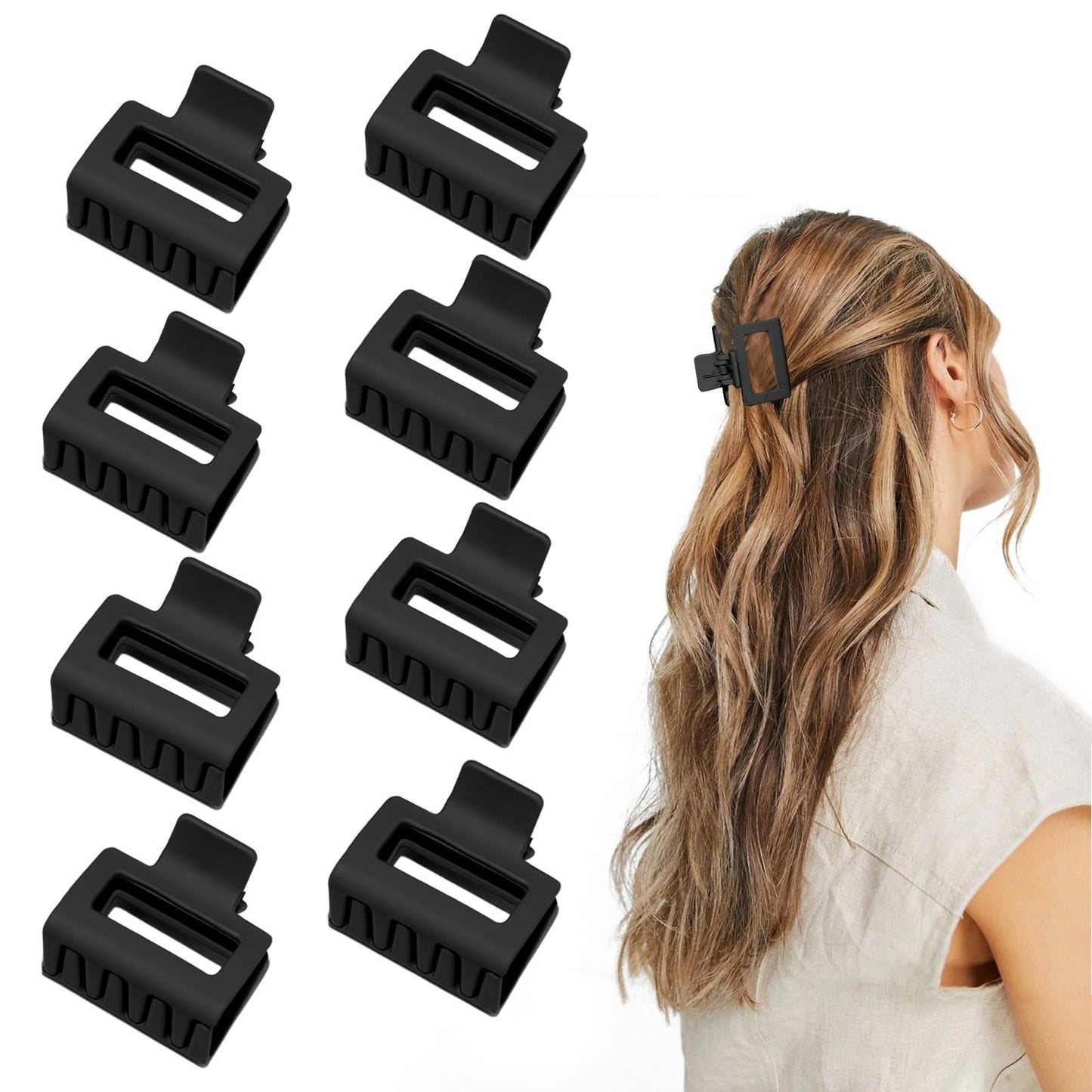 Claw Hair Clips For Women And Girls, 2'' Matte Rectangle Clips For Thin Or Thick Hair, Nonslip Hair Jaw Clips (8Pcs Black)