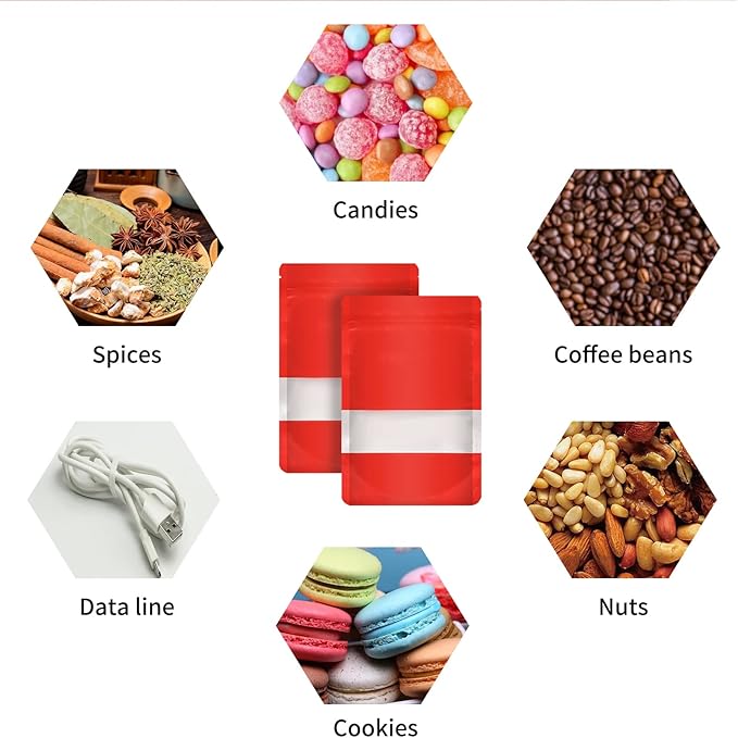 100 Pieces Smell Proof Mylar Bags, Resealable Food Storage Bags with Clear Window, Foil Pouch Stand-up Bags for Food Self Sealing Storage Supplies (Red, 4.7 x 7.8 Inch)