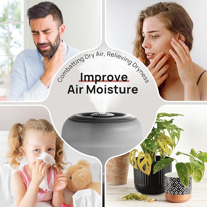 Clarston Humidifiers for Bedroom, 2L Top Fill with 360° Nozzle for Large Room, 7-Color Night Light, 24dB Quiet Cool Mist Air Humidifier for Baby Nursery & Plants, No BPA, Auto Shut Off, Easy to Clean