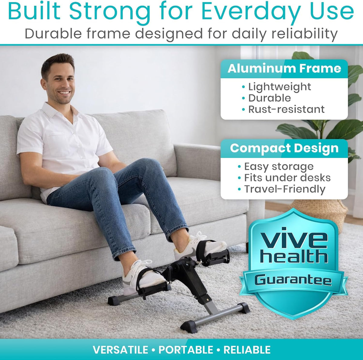 Vive Folding Pedal Exerciser - Under Desk Exercise Bike for Seniors | Mini Stationary Peddler with LCD Display