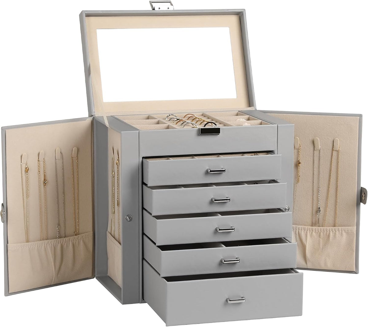 Frebeauty 5-Layer Jewelry Box for Women,Jewelry Organizer with 4 Drawers