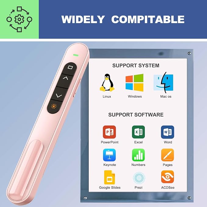 QUI Presentation Clicker with Volume Control, 2.4GHz USB Wireless Presenter